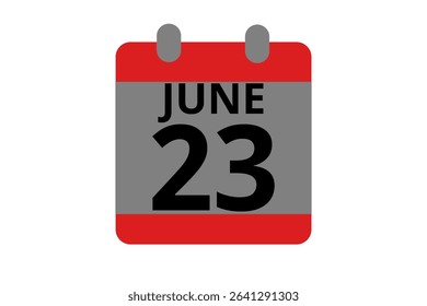 23 June calendar icon text page monthly web design on red, black and white background vector, icon, or illustration with the month of June 23
