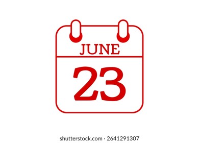 23 June calendar icon text page monthly web design on red, black and white background vector, icon, or illustration with the month of June 23