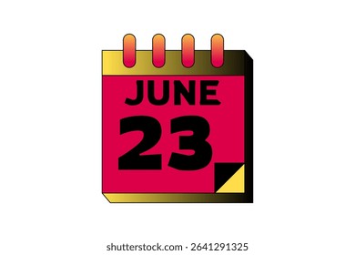 23 June calendar icon text page monthly web design on red, black and white background vector, icon, or illustration with the month of June 23