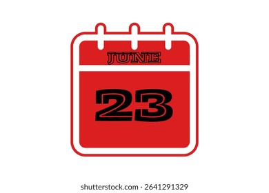 23 June calendar icon text page monthly web design on red, black and white background vector, icon, or illustration with the month of June 23