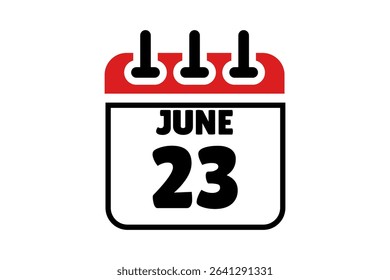 23 June calendar icon text page monthly web design on red, black and white background vector, icon, or illustration with the month of June 23