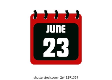 23 June calendar icon text page monthly web design on red, black and white background vector, icon, or illustration with the month of June 23