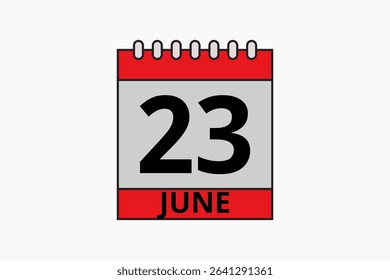 23 June calendar icon text page monthly web design on red, black and white background vector, icon, or illustration with the month of June 23