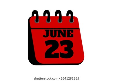 23 June calendar icon text page monthly web design on red, black and white background vector, icon, or illustration with the month of June 23