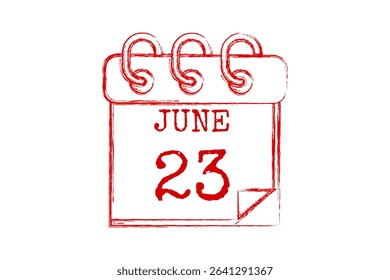 23 June calendar icon text page monthly web design on red, black and white background vector, icon, or illustration with the month of June 23