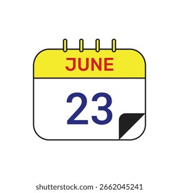 23 de junio Calendario icono de diseño de Ilustración vectorial
