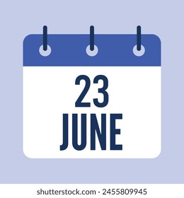 23 June Calendar, Isolated Vector Calendar.