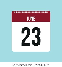 23 June calendar vector icon. Red and black June date for the days of the month and the week on a light background