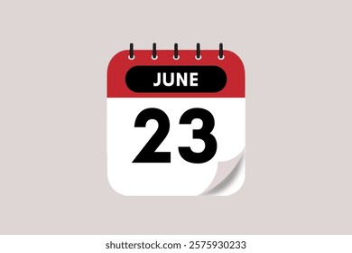 23 June month single day vector, illustration, calendar with rose red, black and off-white color background calendar June 23