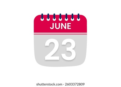 23 June month single day vector, illustration, calendar with red, off white and white color background calendar June 23