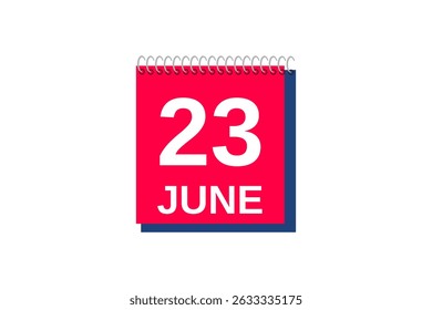 23 junho mês vetor dia único, ilustração, calendário com vermelho, azul e branco ícone de calendário de fundo de cor de 23 de junho
