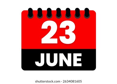23 June month single day vector, illustration, calendar with red, black and white color background calendar icon of June 23