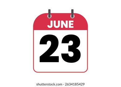 23 June month single day vector, illustration, calendar with red, black and white color background calendar icon of June 23