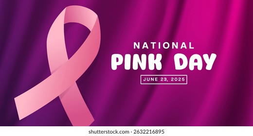 23 June Is National Pink Day. Fabric and ribbon. Suitable for posters, banners and social media. Pink background.