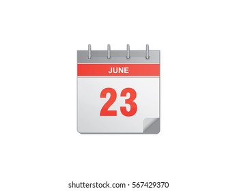 23 June red calendar vector illustration on white background