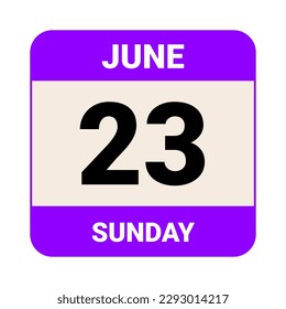 23 June, Sunday. Date template. Useful design for calendar or event promotion. Vector illustration EPS 10 File. Isolated on white background. 