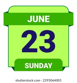 23 de junio, domingo. Plantilla de fecha. Diseño útil para la promoción de calendarios o eventos. Ilustración vectorial Archivo EPS 10. Aislado sobre fondo blanco. 
