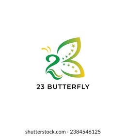 23 Logo Butterfly modern abstract with stars. suitable for 23 event logo or celebrating 23 years age.