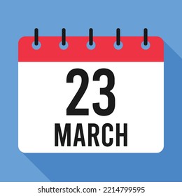 23 March Calendar.  Blue Background. 
Vector Calendar.