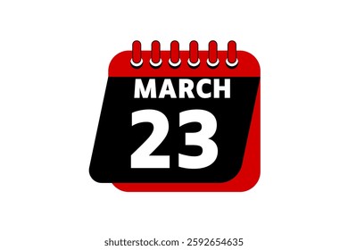 23 March calendar icon text page monthly web design on red, black and white background vector, icon, or illustration with the month of March 23