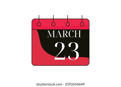23 March calendar icon text page monthly web design on red, black and white background vector, icon, or illustration with the month of March 23