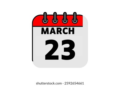 23 March calendar icon text page monthly web design on red, black and white background vector, icon, or illustration with the month of March 23