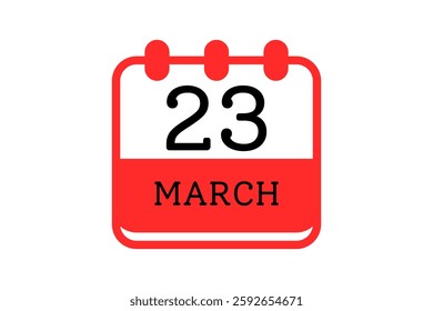 23 March calendar icon text page monthly web design on red, black and white background vector, icon, or illustration with the month of March 23