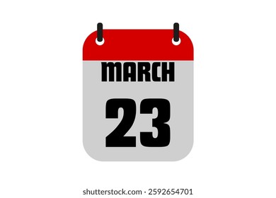 23 March calendar icon text page monthly web design on red, black and white background vector, icon, or illustration with the month of March 23