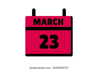 23 March calendar icon text page monthly web design on red, black and white background vector, icon, or illustration with the month of March 23