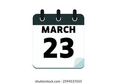 23 March calendar icon text page monthly web design on red, black deep green and white background vector, icon, or illustration with the month of March 23