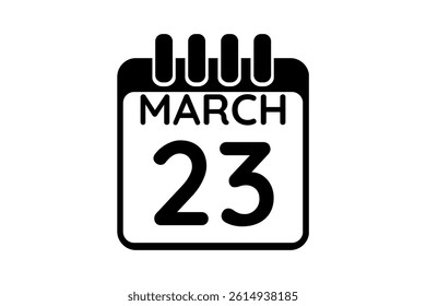 23 March calendar icon text page monthly web design on black and white background vector, icon, or illustration with the month of March 23