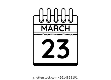 23 March calendar icon text page monthly web design on black and white background vector, icon, or illustration with the month of March 23