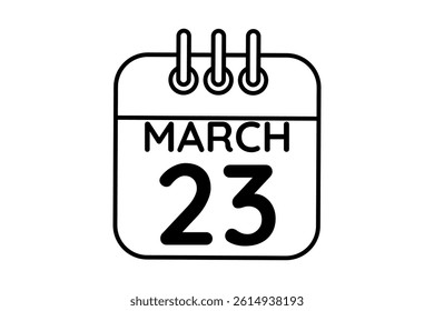23 March calendar icon text page monthly web design on black and white background vector, icon, or illustration with the month of March 23