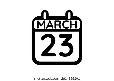 23 March calendar icon text page monthly web design on black and white background vector, icon, or illustration with the month of March 23