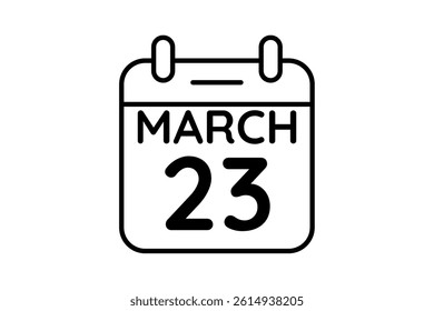 23 March calendar icon text page monthly web design on black and white background vector, icon, or illustration with the month of March 23