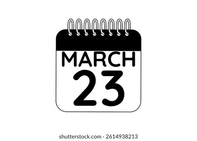 23 March calendar icon text page monthly web design on black and white background vector, icon, or illustration with the month of March 23