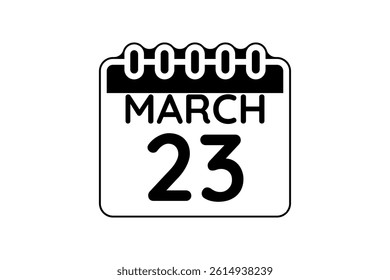 23 March calendar icon text page monthly web design on black and white background vector, icon, or illustration with the month of March 23