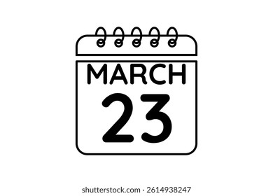 23 March calendar icon text page monthly web design on black and white background vector, icon, or illustration with the month of March 23