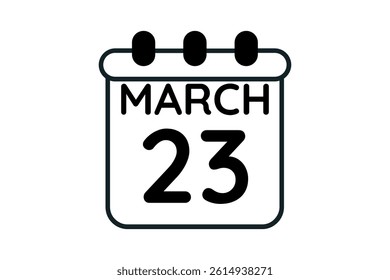 23 March calendar icon text page monthly web design on black and white background vector, icon, or illustration with the month of March 23