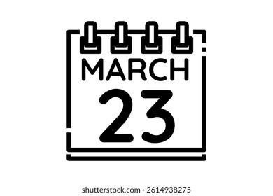 23 March calendar icon text page monthly web design on black and white background vector, icon, or illustration with the month of March 23