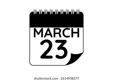 23 March calendar icon text page monthly web design on black and white background vector, icon, or illustration with the month of March 23