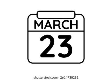 23 March calendar icon text page monthly web design on black and white background vector, icon, or illustration with the month of March 23