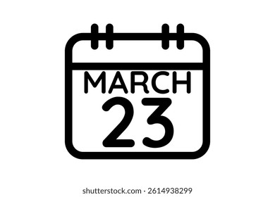 23 March calendar icon text page monthly web design on black and white background vector, icon, or illustration with the month of March 23