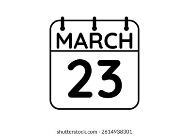 23 March calendar icon text page monthly web design on black and white background vector, icon, or illustration with the month of March 23