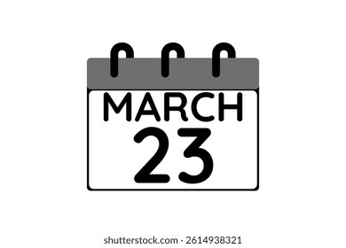 23 March calendar icon text page monthly web design on black and white background vector, icon, or illustration with the month of March 23
