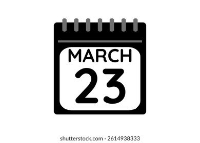 23 March calendar icon text page monthly web design on black and white background vector, icon, or illustration with the month of March 23