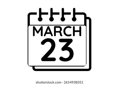 23 March calendar icon text page monthly web design on black and white background vector, icon, or illustration with the month of March 23