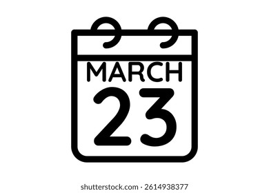 23 March calendar icon text page monthly web design on black and white background vector, icon, or illustration with the month of March 23