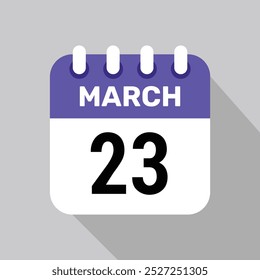 23 März Kalender Symbol Vektor mit Datum Hintergrund. Vektorplansymbol.