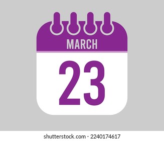 Vector del calendario 23 de marzo. Icono para los días de marzo en el calendario púrpura